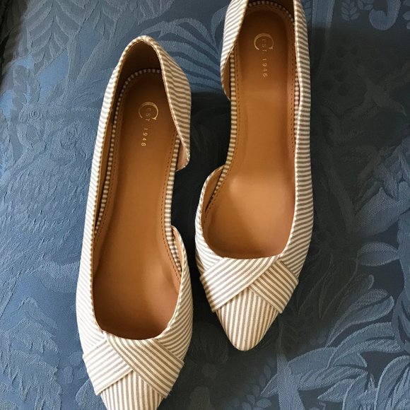 Cest 1946 Shoes - Super Cute Neutral Colored Striped Flats Size 10